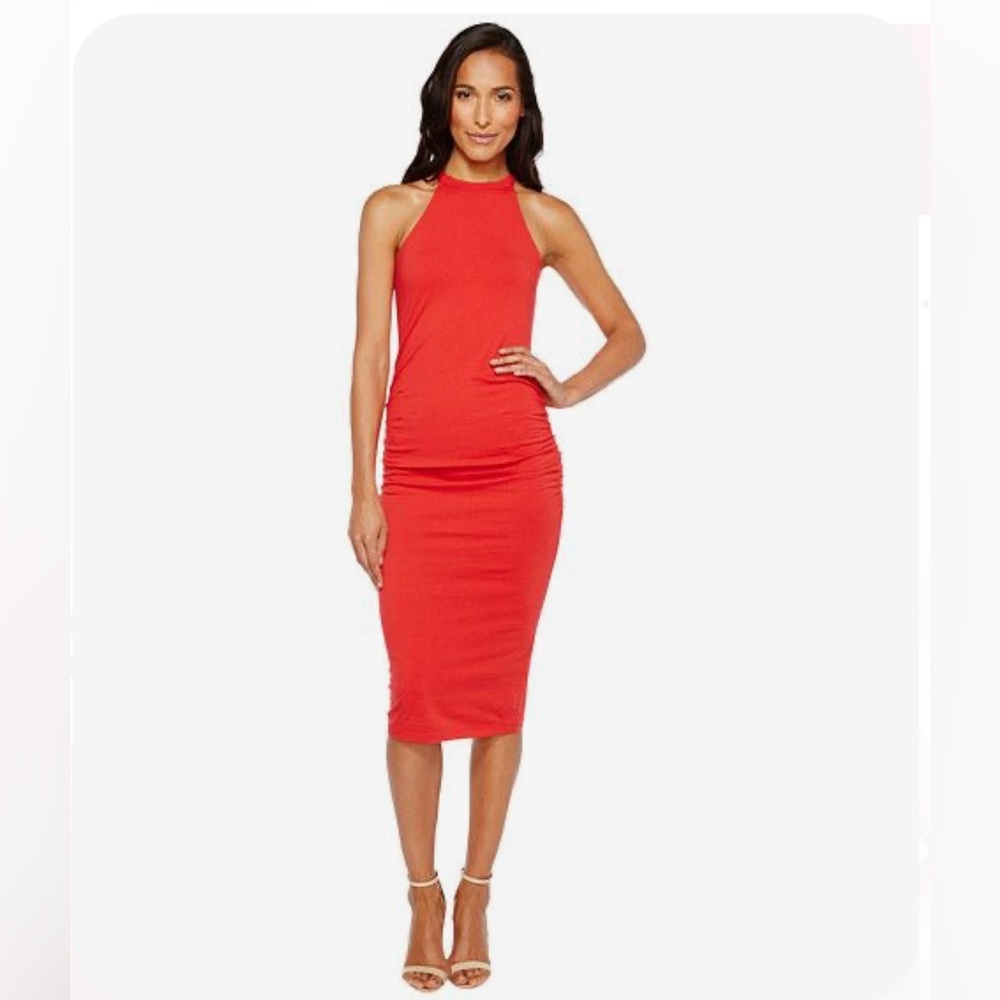 MICHAEL STARS NWOT RED HALTER MIDI DRESS